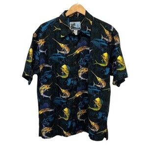 Aftco blue water short sleeve fish & hot rod button down size large